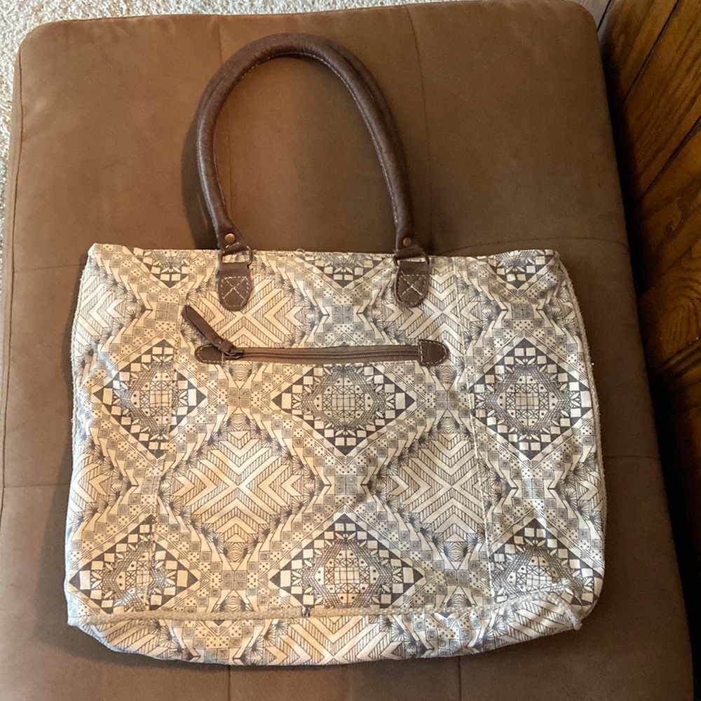 Cloth and leather Myra tote bag